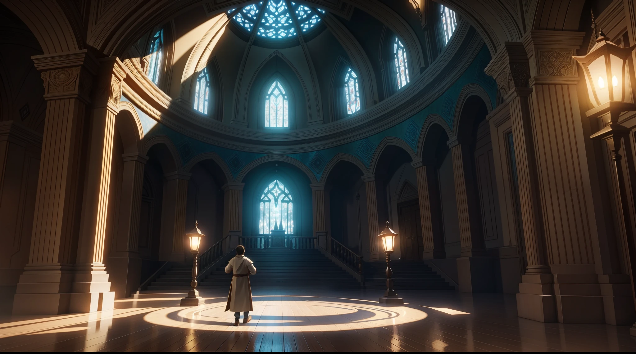 Academy of magic in a fantasy world, cinematic lighting volumetric lighting