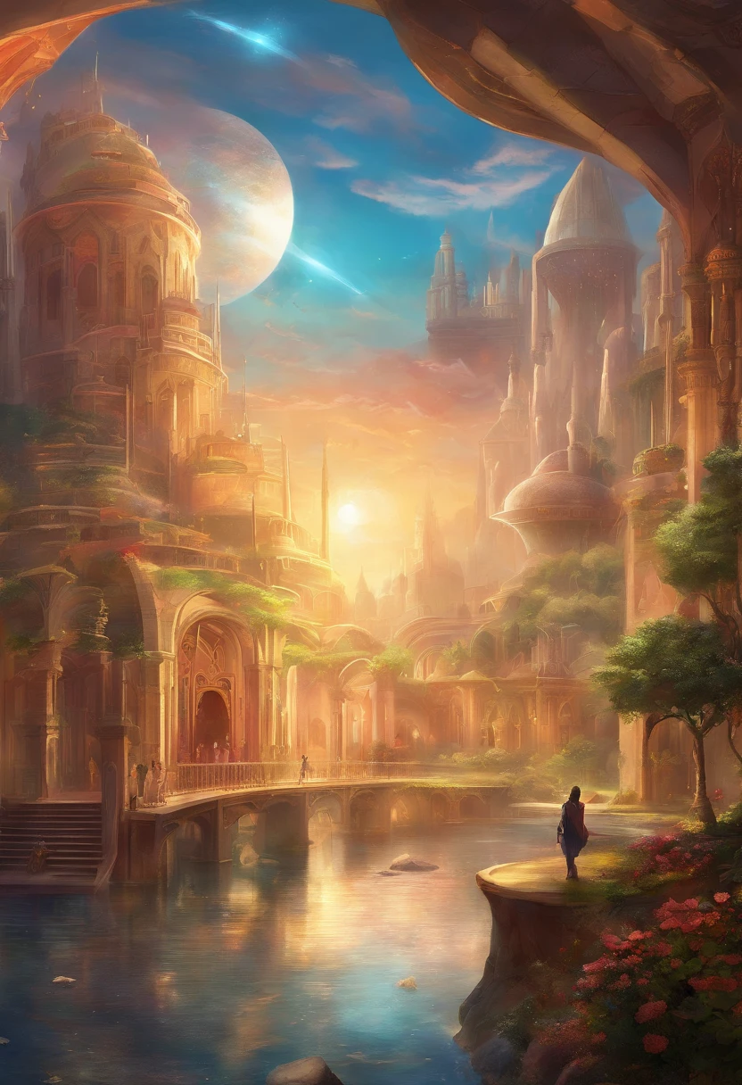sidon style, city of progress, futuristic city, utopian world, shiny amazing colors, prosperous buildings, luxury clothes and architectural design, luxurious architecture, utopian future, highly detailed HDR, perfect, stunning progressive architecture, perfect world, reflective surfaces, underground scattering, perfect building, beyond imagination, 8K, global illumination, wide angle, divine rays, dream world