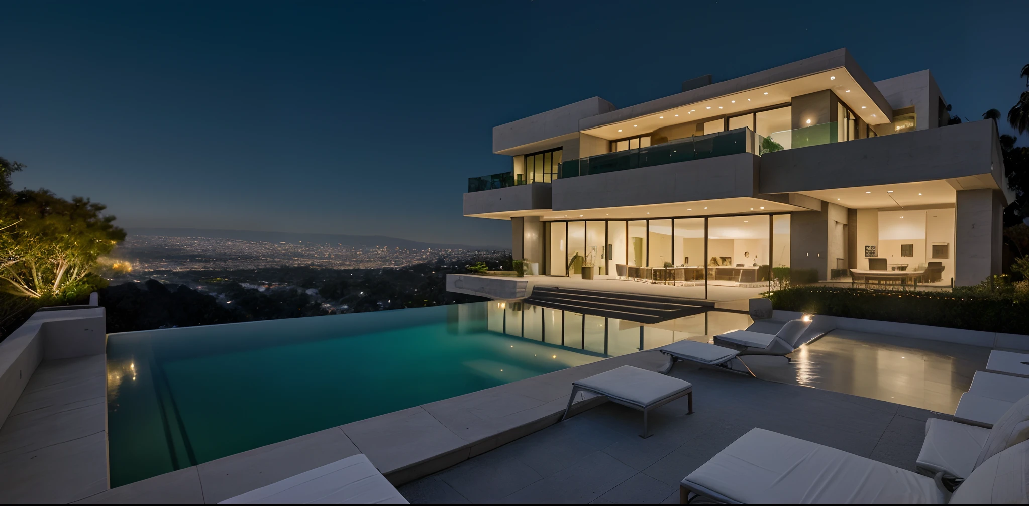 modern mansion in Los Angeles, Bel-Air In a night with Los Angeles view