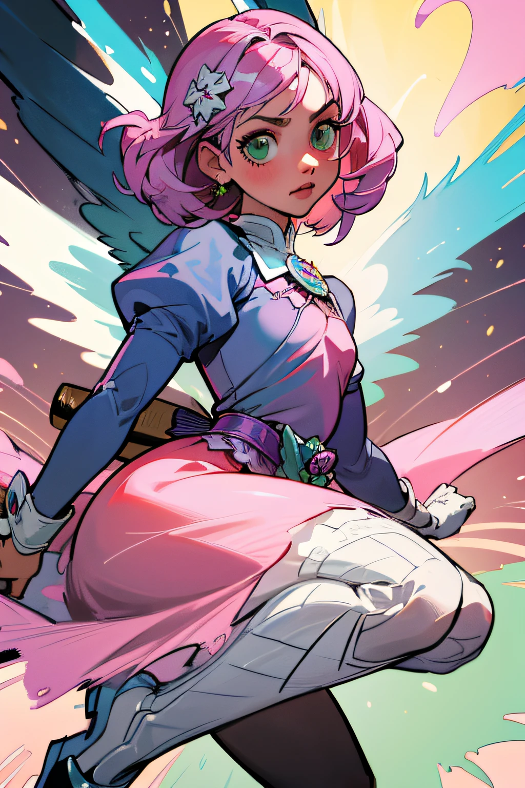 Alisa bosconovitch, melhor qualidade, contemporary, estilo plano, minimalismo, Green Eyes Flat Illustration, cabelo rosa, cabelo curto, cabelos multicoloridos, Camisa Preta, mechanical wings, Head Portrait Close-U, peito pontudo, decote, super decote, middlebreasts, Tekken，cabelo rosa pastel, 1girl, em quimono, hand-painted，Desenho de linha sem cor, colorida do yandere pastel, Tekken, [Detailed illustrations, Arte baseada em anatomia extremamente ideal, desenhos muito detalhados e detalhados, delicate lines with slowness and urgency, Realistic texture expression],(((Linhas principais coloridas)),(Obras de arte com excelente artesanato),(fundo do parque),[HENTAI anime Menina japonesa bonita 14 anos de idade Skinny] cabelo rosa claro, com roupa de empregada，figura esbelta，robusto，He sat on the floor，Vestido com roupas de empregada rosa e branco，cabelos muito curtos，com orelhas de gato，quadratic element，, kawaii cor-de-rosa na roupa da era de 1910, Alisa Bosconovich pink lips, no estilo da paleta de cores suave aurorapunk, an anime illustration of his face, gifs animados, hand drawn animation, charming sketches, suave e brilhante, romantismo nebuloso, Estilo Superflat, fundo branco - ar 1:1 - niji 5 - estilo expressivo --s 50