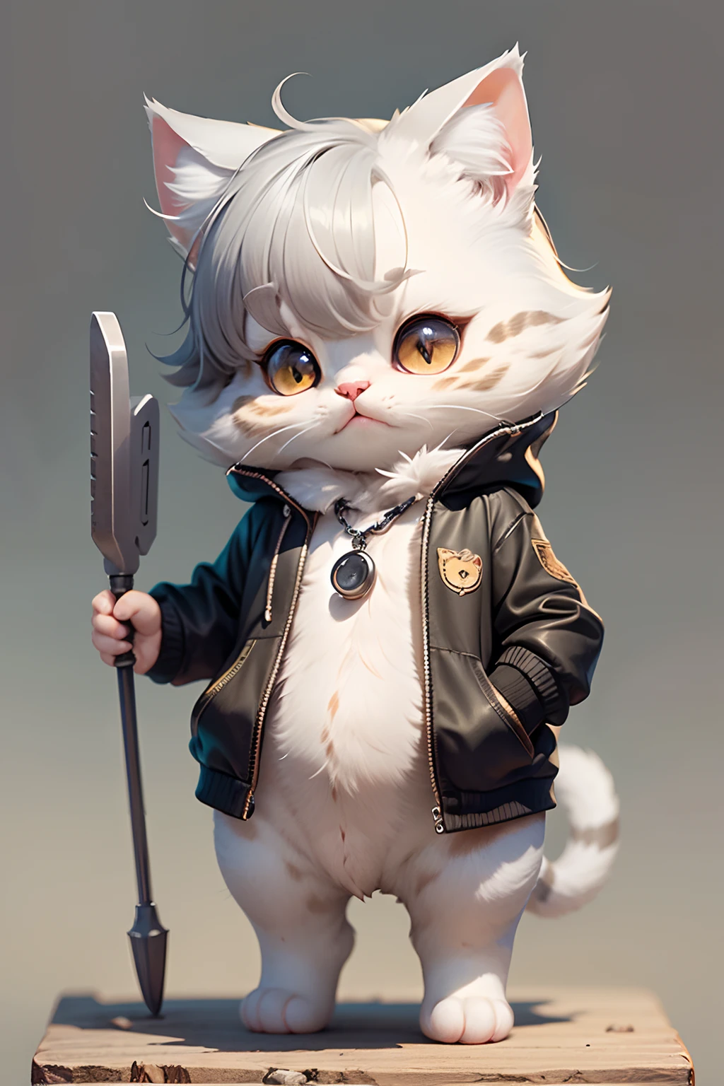 C4tt4stic, a cute little cat（Details of the appearance of the Munchkin、The body hair is light gray and the legs are short）