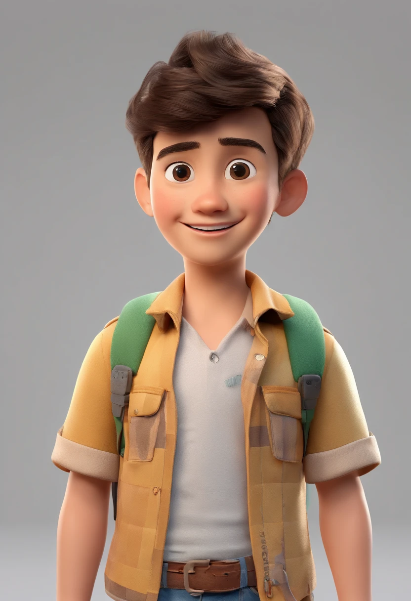 Make a disney pixar type 3d character of a boy, moreno e de oculos e cabelos brancos.
