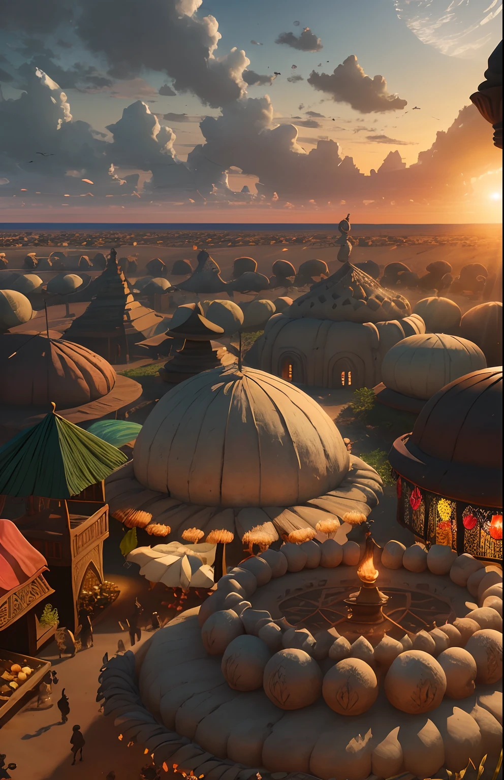 (((No humans)))、Best illustrations、Best Quality、(desert、Fantasy Village)