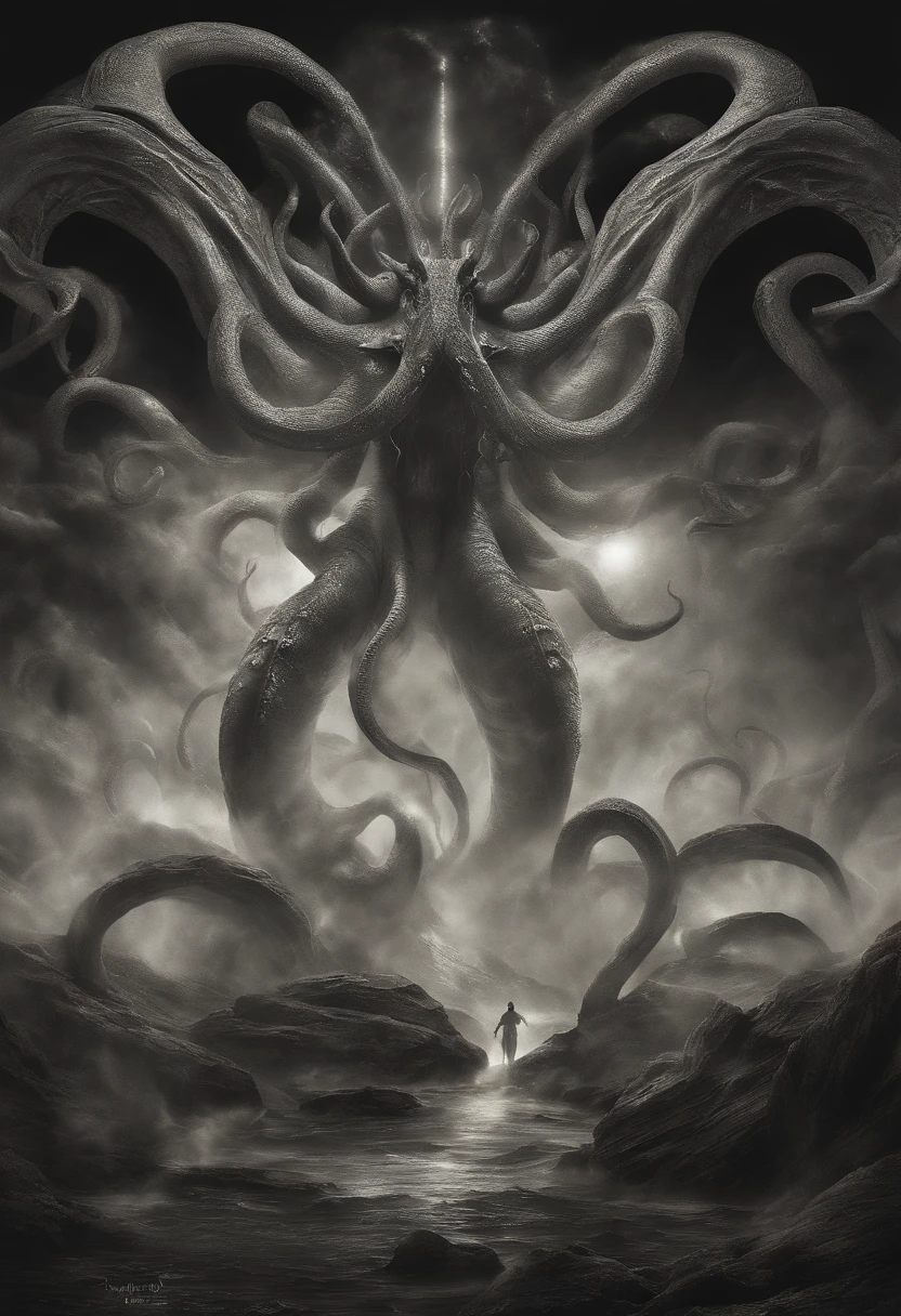 best images quality, tmasterpiece, Super high resolution, Rest Imagine incomprehensible horrors, Mythical gods, Cthulhu, Ignore description and understanding. It is in the shape of a mass of writhing tentacles and antennae.., Constantly moving and undulating in a grotesque dance. Break many of his eyes cold numbness;;;;, As if seeing the world from someone else's point of view. This creature transcends everything it passes through, Eclipsed mountains and cities, How he traveled through space. Your skin is soft and sticky, With strange runes, Surface engraving, Pulsate with Eldridge's energy. The very air around the outer god glows with power, distorted by its mere presence. Rest to make a sound, It doesn't sound like a rant, Not exactly a scream, Rather, it is something more sinister and disturbing. It's a creature, This is beyond mortal comprehension., Void creatures, Ignoring all attempts to rationalize or understand. This image of an outer god testifies to the dark and terrifying depth of the human imagination。...