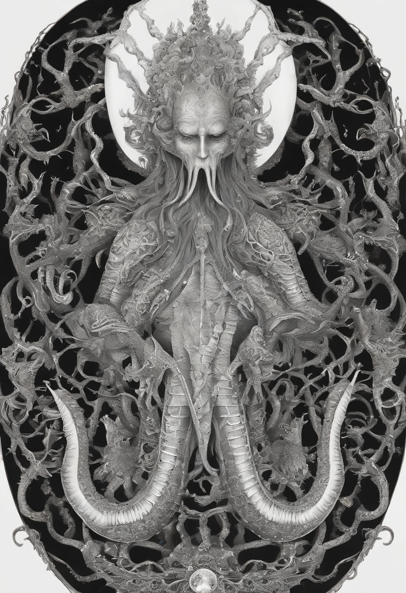 best images quality, tmasterpiece, Super high resolution, Rest Imagine incomprehensible horrors, Mythological deities, Cthulhu, Ignore description and comprehension. It is in the shape of a mass of writhing tentacles and antennae.., Constantly moving and undulating in a grotesque dance. The cold numbness that broke many of his eyes;;;;, As if seeing the world from someone else's point of view. This creature transcends everything it has experienced, Eclipsed mountains and cities, How he traveled through space. Your skin is soft and sticky, With strange runes, Surface engraving, Pulsating with Eldridge's energy. The very air around the outer god glows with power, distorted by its mere presence. Rest to make a sound, It doesn't sound like a rant, Not exactly a scream, Pur, This is something more sinister and disturbing. It's a creature, This is beyond the comprehension of mortals., Void creatures, Ignore all attempts to rationalize or understand. This image of an outer god is a testament to the dark and terrifying depths of the human imagination。...