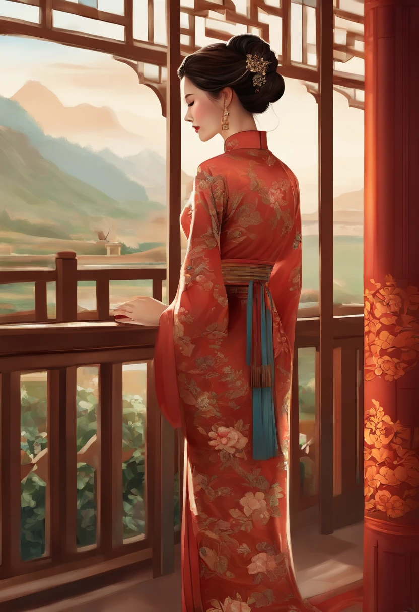 illustration design, Personagens delicados, Windows, Tabelas, brown hair, olhos grandes, Long Cheongsam