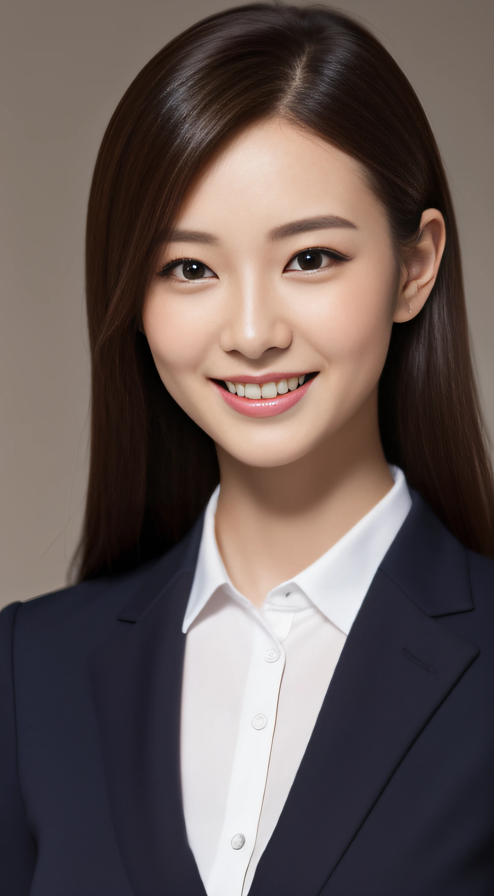 The face is a hostess、Wear a business uniform、hiquality、A hyper-realistic、healthy、Smiling expression、Slender perfect figure、Japan beauties、beautidful eyes、face perfect、Beautiful skin、The upper part of the body、Plain background