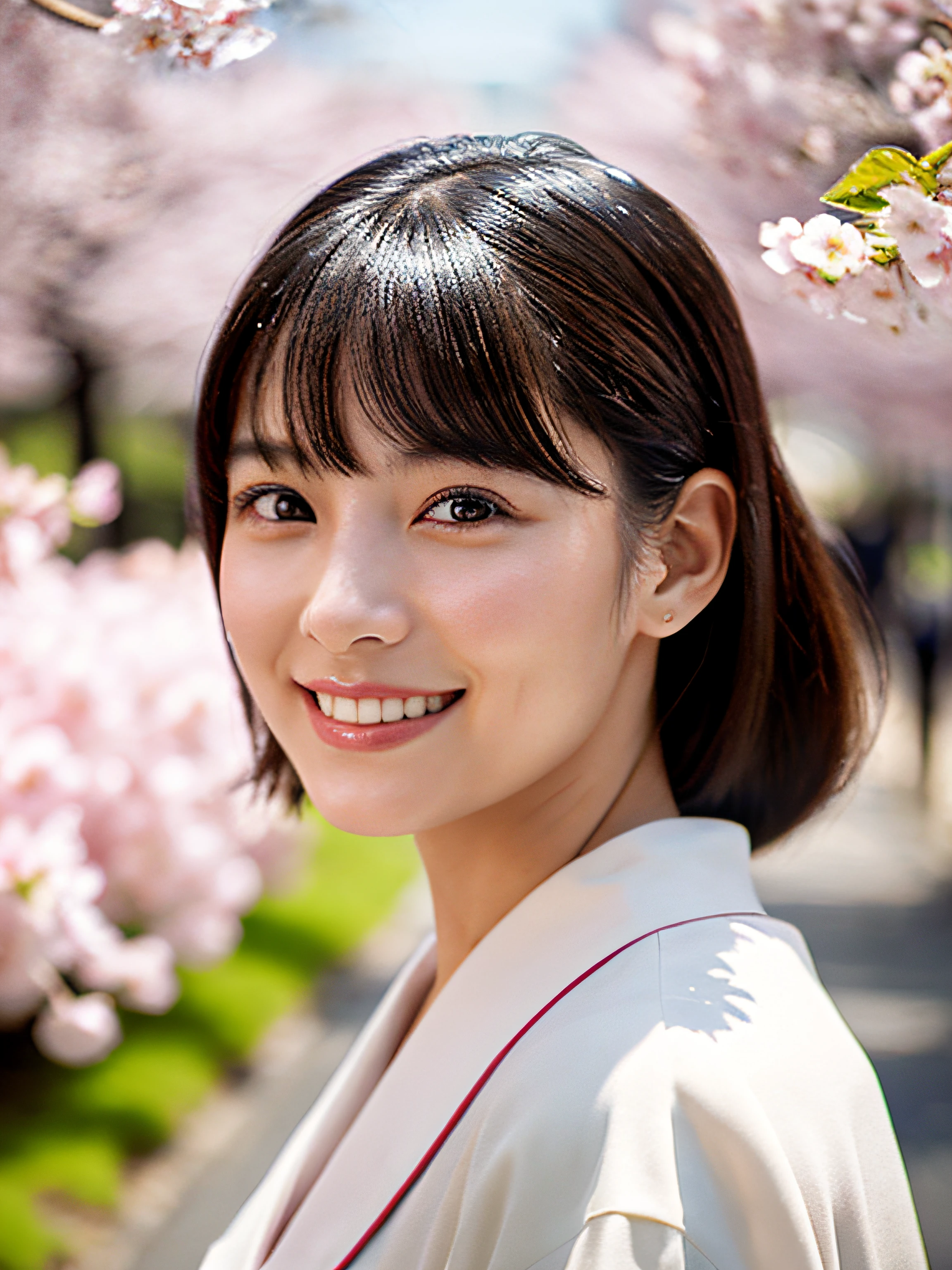 retro photography, 1960s-era , AGFA, Kodak, 1girl in,  Portrait, up looking_で_viewer,  Smile,  Japan, tokyo prefecture, cherry blossom,  Octane Render,  Solo, rtrophto1