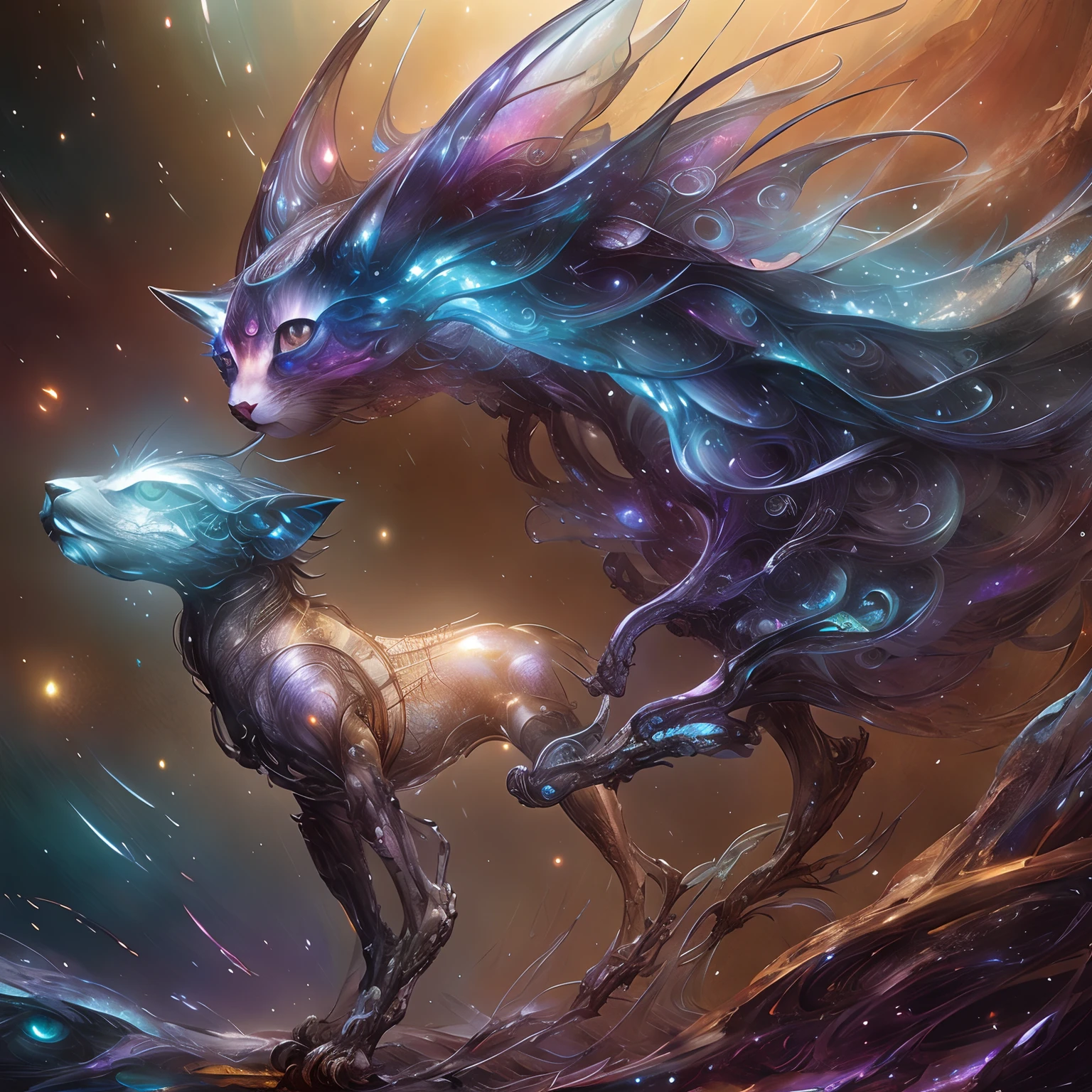 Galactic cat with a lot of hair on its head、Staring at something in the distance、Android Jones、high detail digital painting、Wet paint、Fantasyart、oil painting
Lutkowski、HDR、intricate detailes、Hyper-detailing、cinematic、Rim Lights