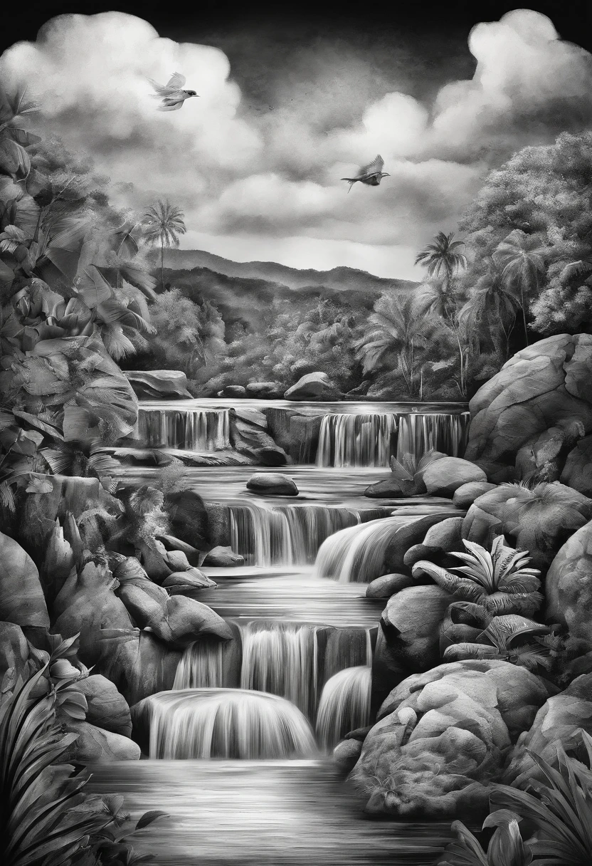 Foto en blanco y negro de la ciudad del agua azul, Contemporary Collage Style, GIF animados, Capas, fluido, Alto detalle, Yankeeko, relevo
