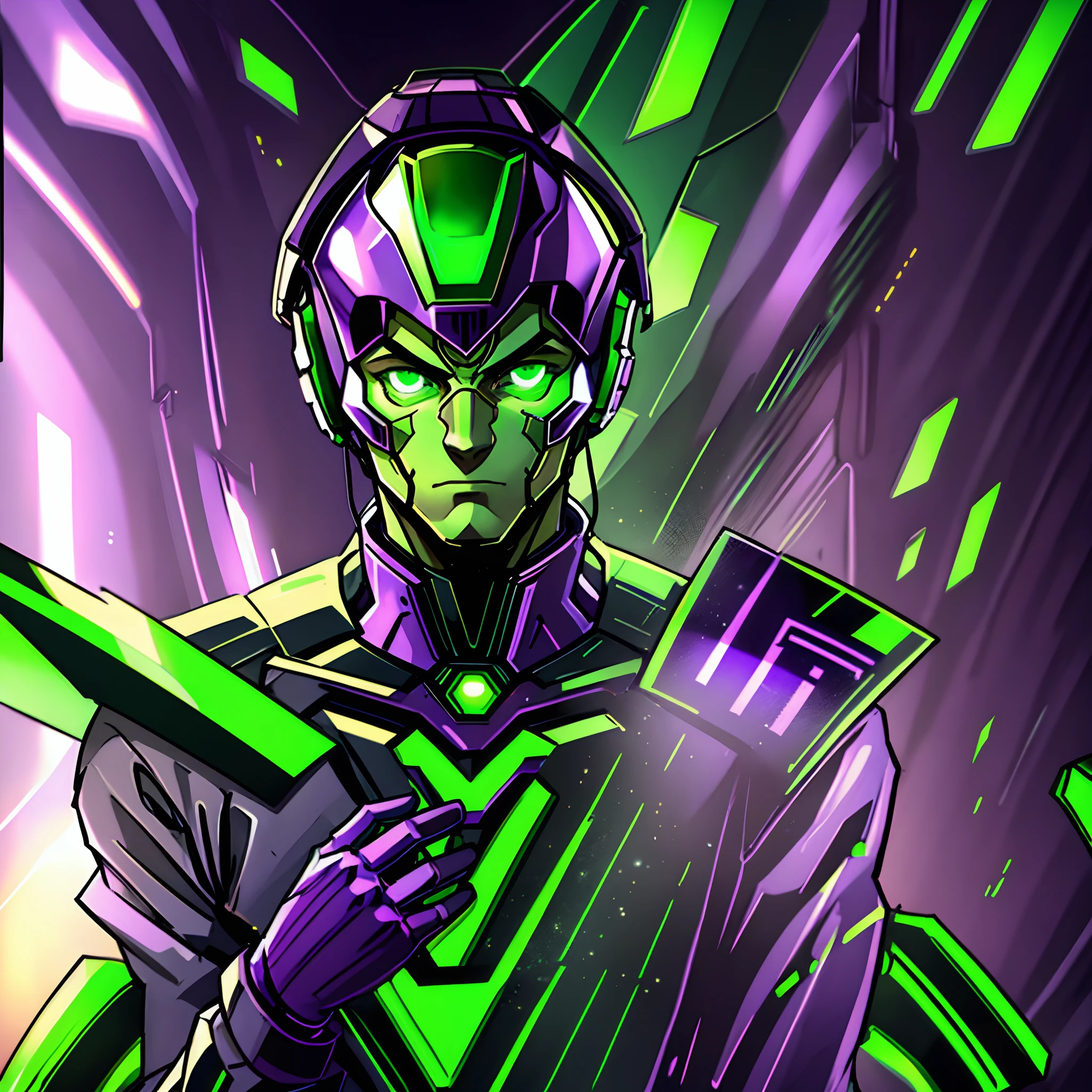 Green and purple cyber man