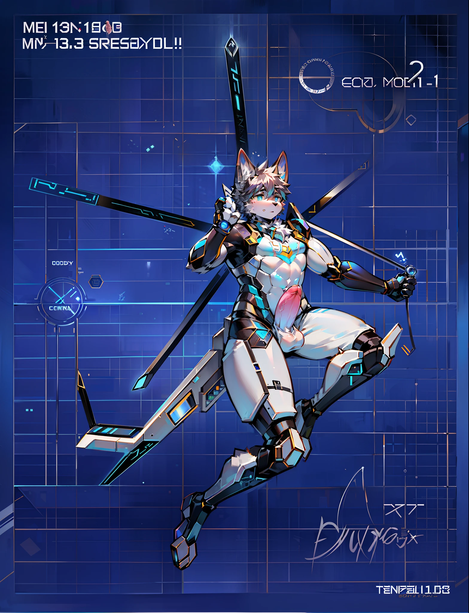 furry，robotic footwear，Made of metal，（cyborg people：1.1），（[coda|Line of detail]：1.3），（complexdetails），hdr，（complexdetails，Hyper-detailing：1.2），cinema shot，tmasterpiece，best qualtiy，A high resolution，(((Boy erection)))，((boy bulge)),(mecha bulge)