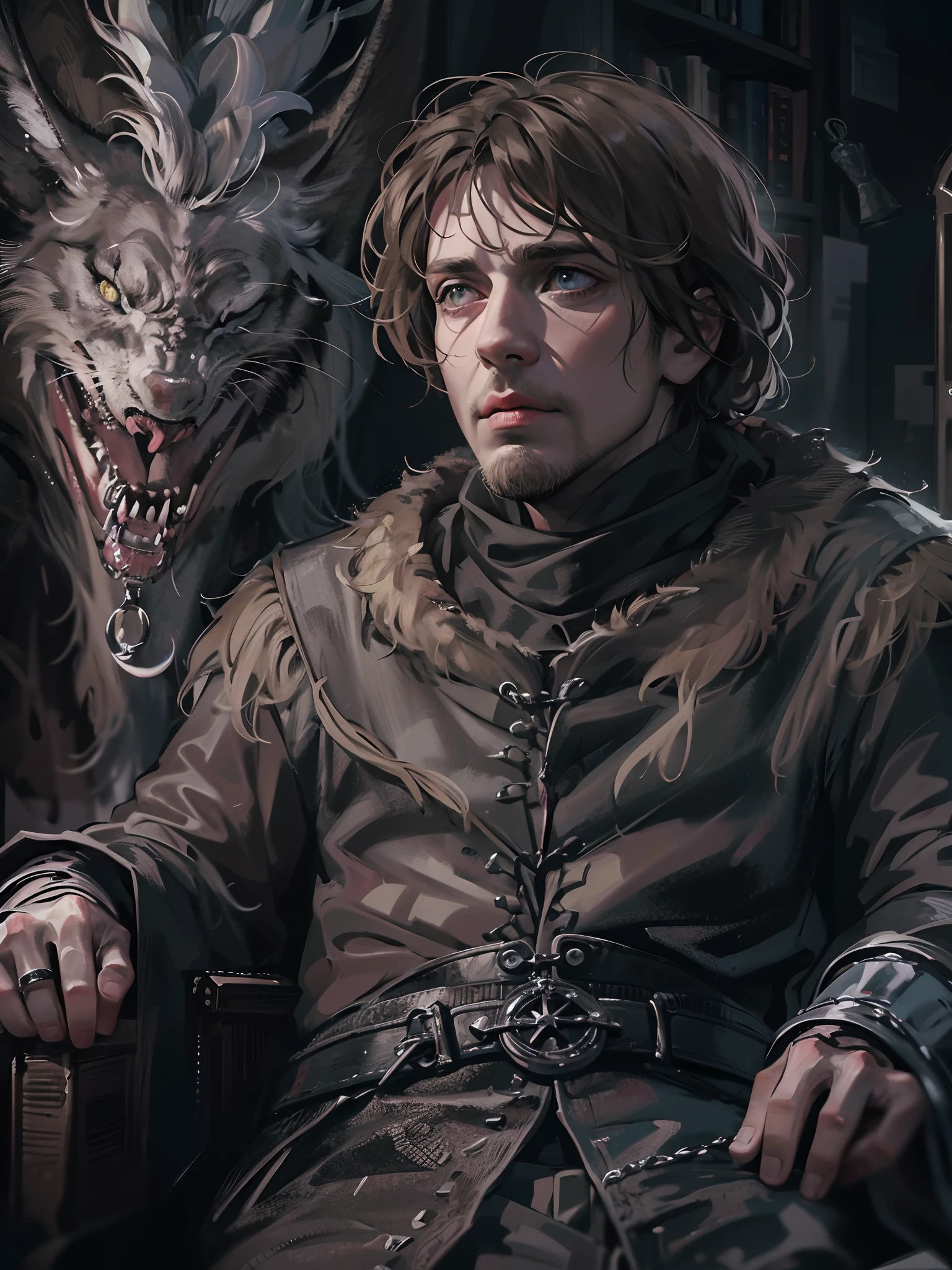 Absurdres masterpiece HDR high quality picture of a random scene from game of thrones portrait with a Tim Burton theme style in a beautiful masterpiece background , detailed character, handsome face