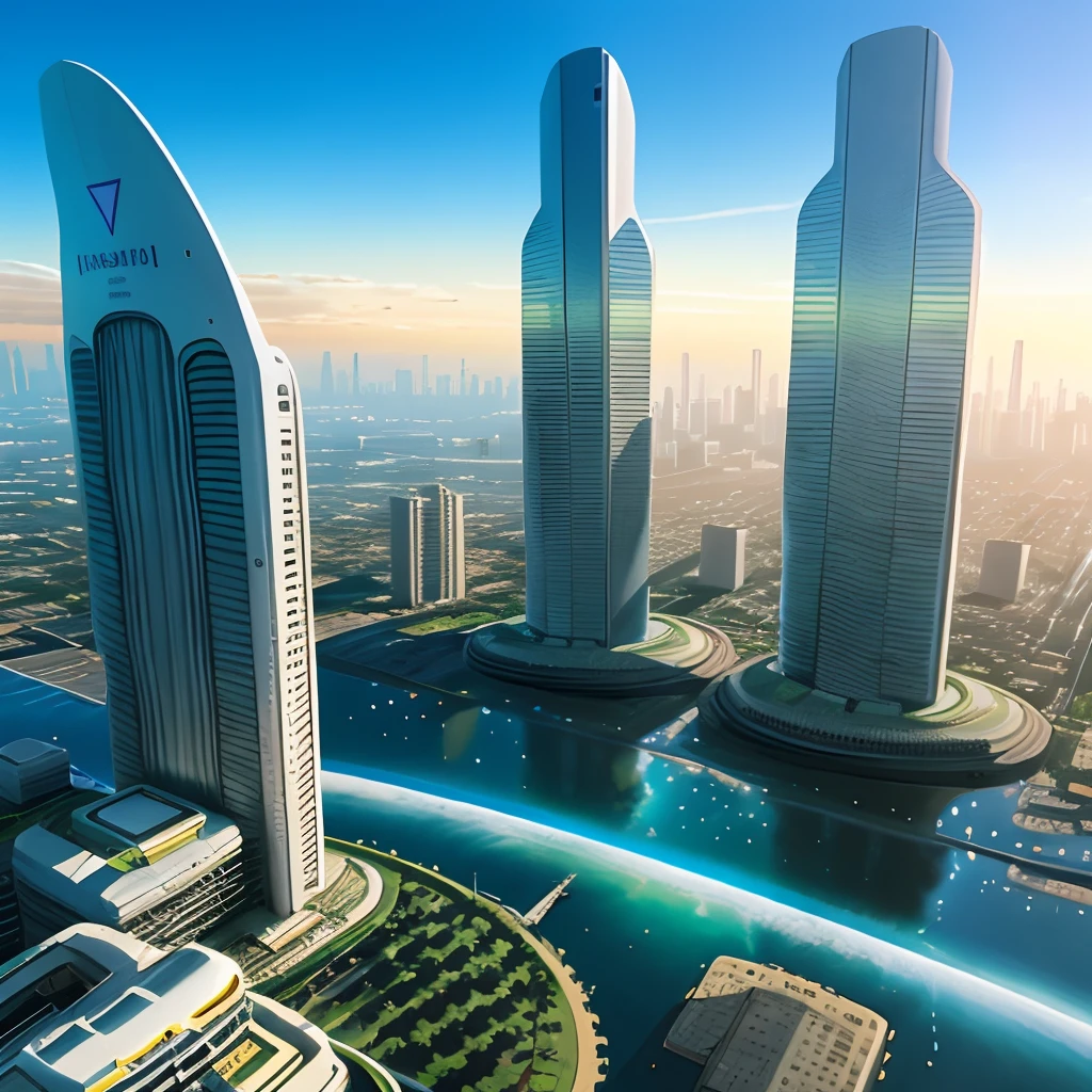 cidade futurista com predios espelhados