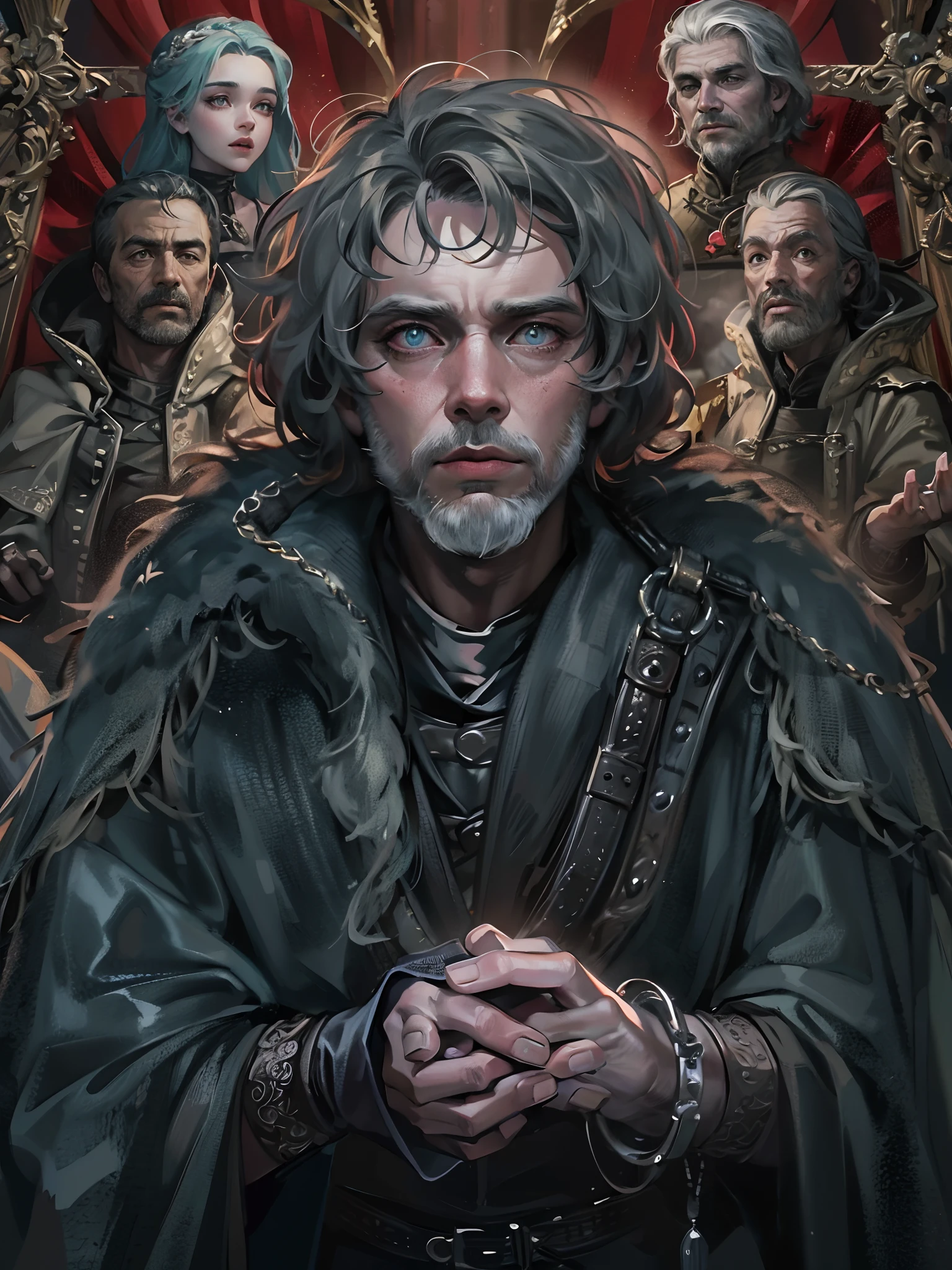 Absurdres masterpiece HDR high quality picture of a random scene from game of thrones portrait with a Tim Burton theme style in a beautiful masterpiece background , detailed character, handsome face