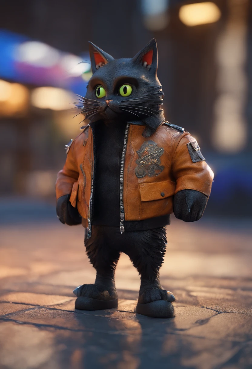 punk black cat animal with leather jacket