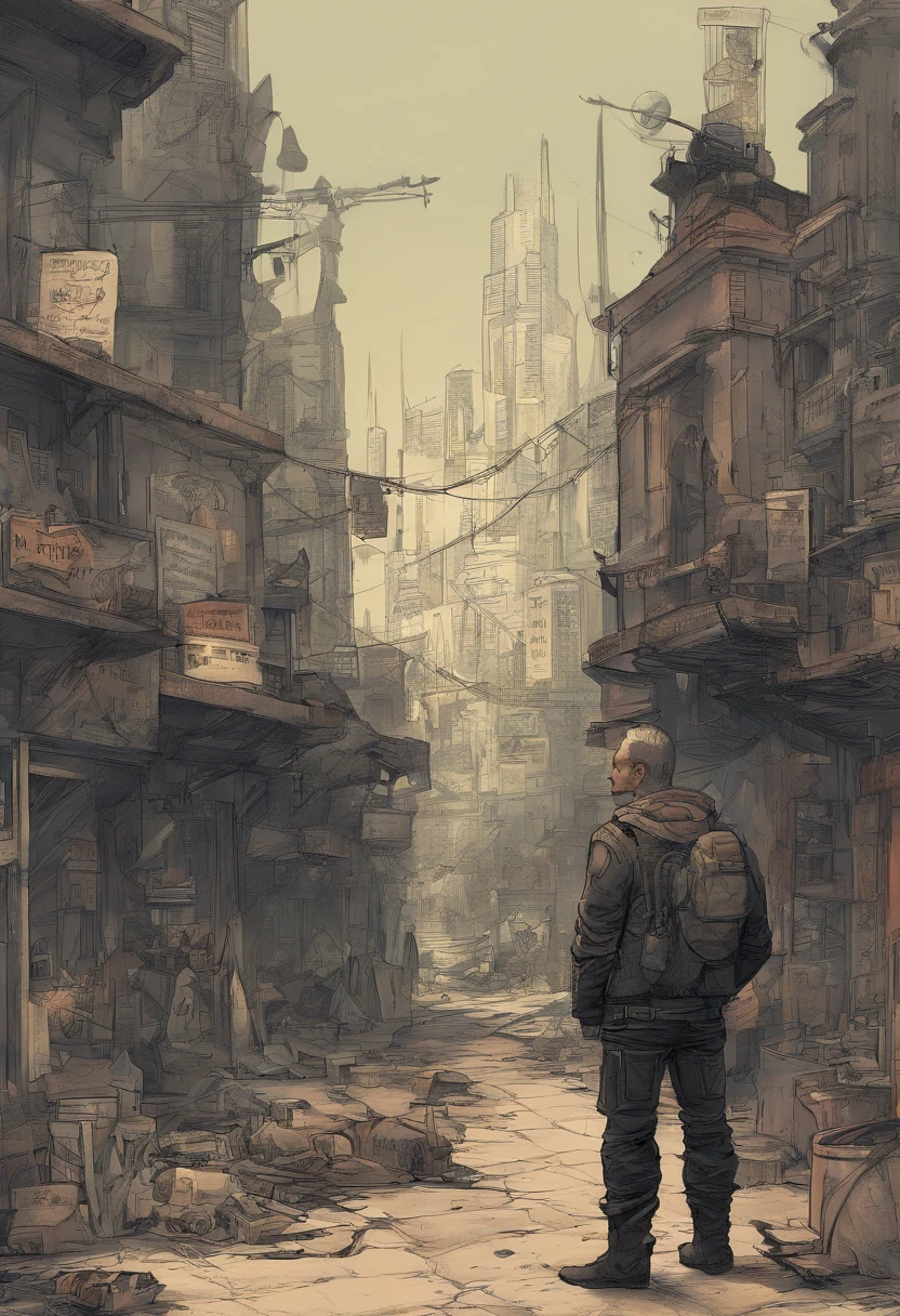 (((um menino negro))), (cabelo desgrenhado), ((in heavy pants and leather jacket)), (botas de viagem bege), (Na rua), (cores vivas), (Dentro do bar), post-apocalyptic city, (Estilo Pixar)++, Jean-Baptiste Monge, --ar 2:3 --testp;