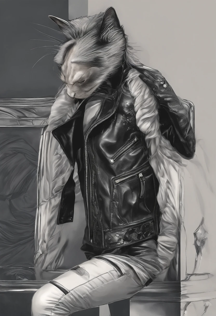 punk black cat animal with leather jacket