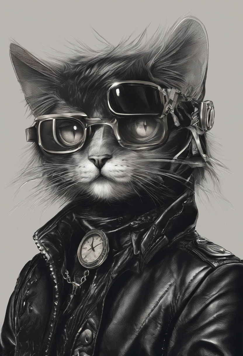 punk black cat animal with leather jacket