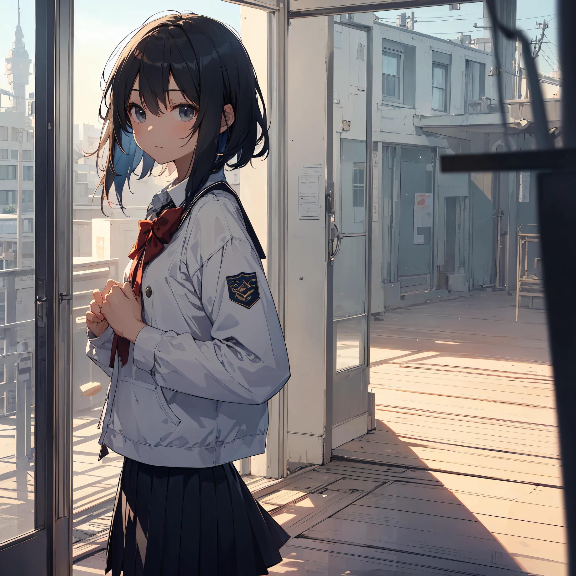 top quality,ultra-detailed,high resolution,extremely detailed CG,unity 8k wallpaper,by famous artist,perfect anatomy,super detailed skin,cinematic lighting,break,(Please draw a picture of a girl walking listlessly looking into the distance.
:1.3),break,
1girl, (Solo,Loli face,-yeld:1.a junior hihort hair),Full limbs,complete fingers,flat chest, Small butt, groin, Beautiful detailed black eyes, disgusted eye, not pov, school Uniform,(Detailed Lighting), (Detailed background), (in the school),