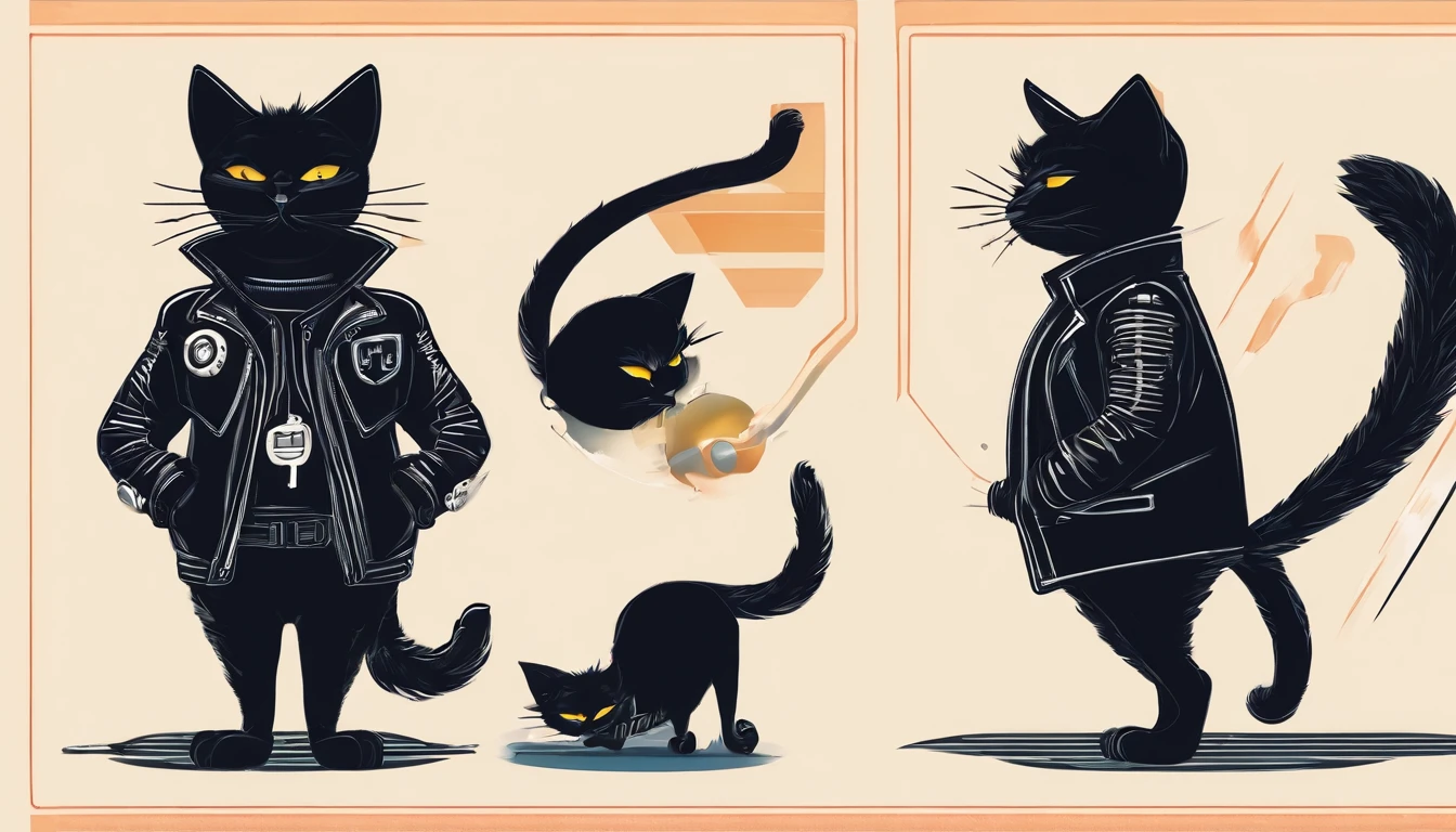 punk black cat animal with leather jacket