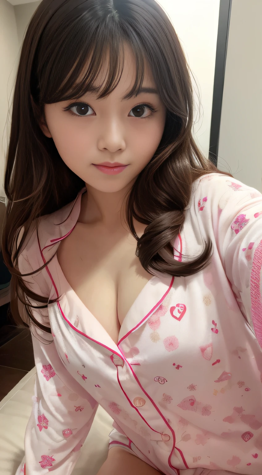 hightquality、​masterpiece、ultra res、a beauty girl、Beautiful girl face、cute girl face、s Pajamas、wearing pajamas、full bodyesbian、Famous actresses of Japan、very beautiful face、chest、A sexy