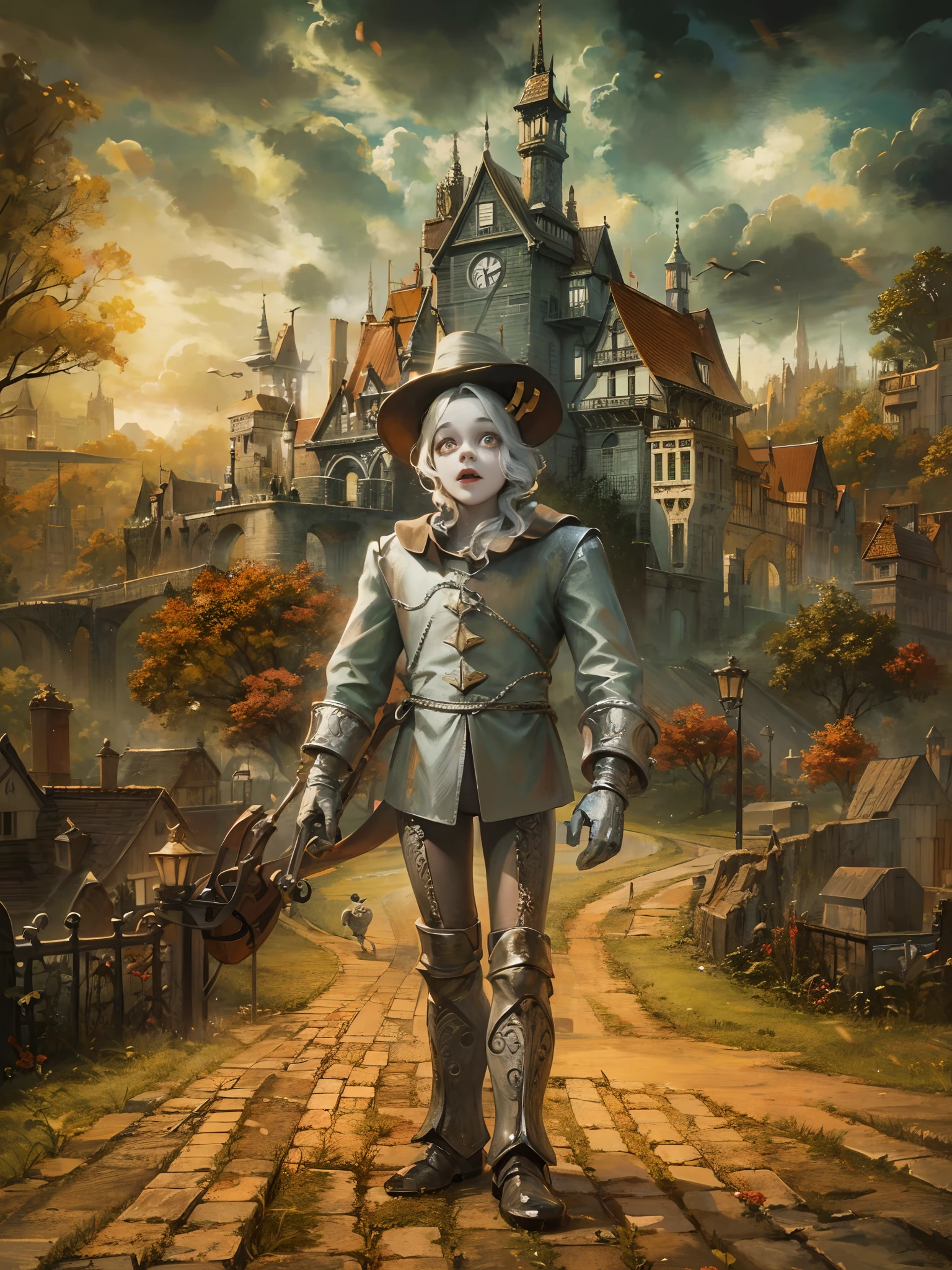 Absurdres masterpiece HDR high quality picture of a random scene from wizard of Oz portrait with a Tim Burton theme style in a beautiful masterpiece background , detailed character, handsome face