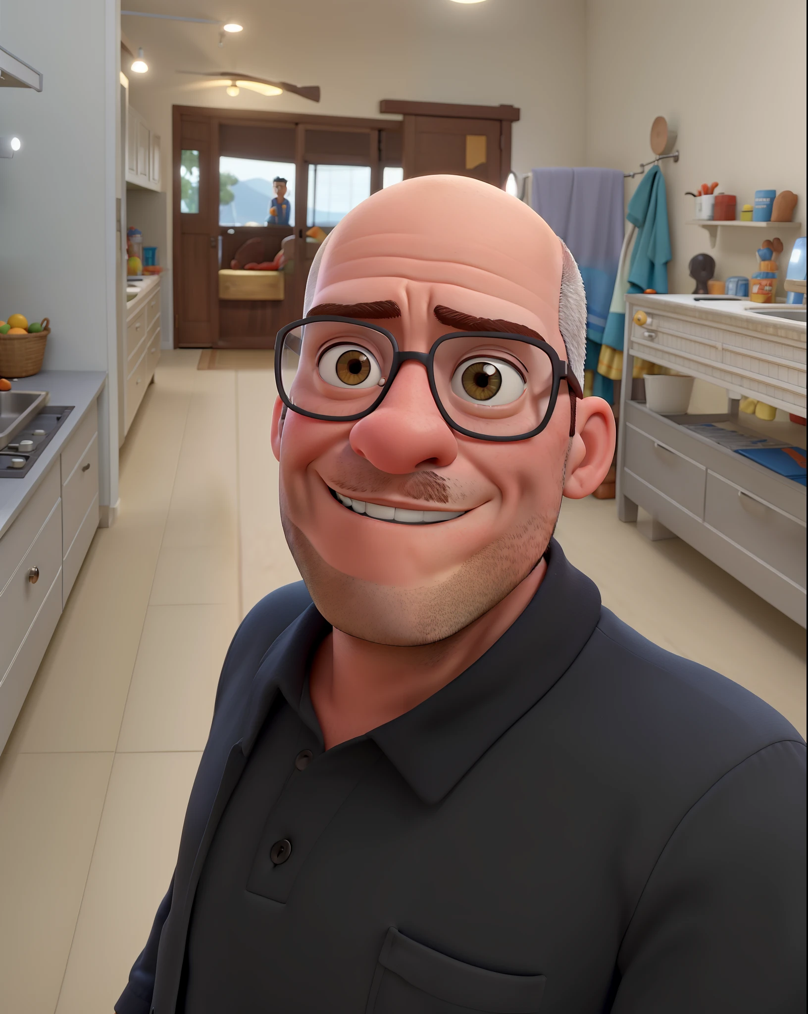 Um homem moreno careca estilo disney pixar, alta qualidade, melhor qualidade.