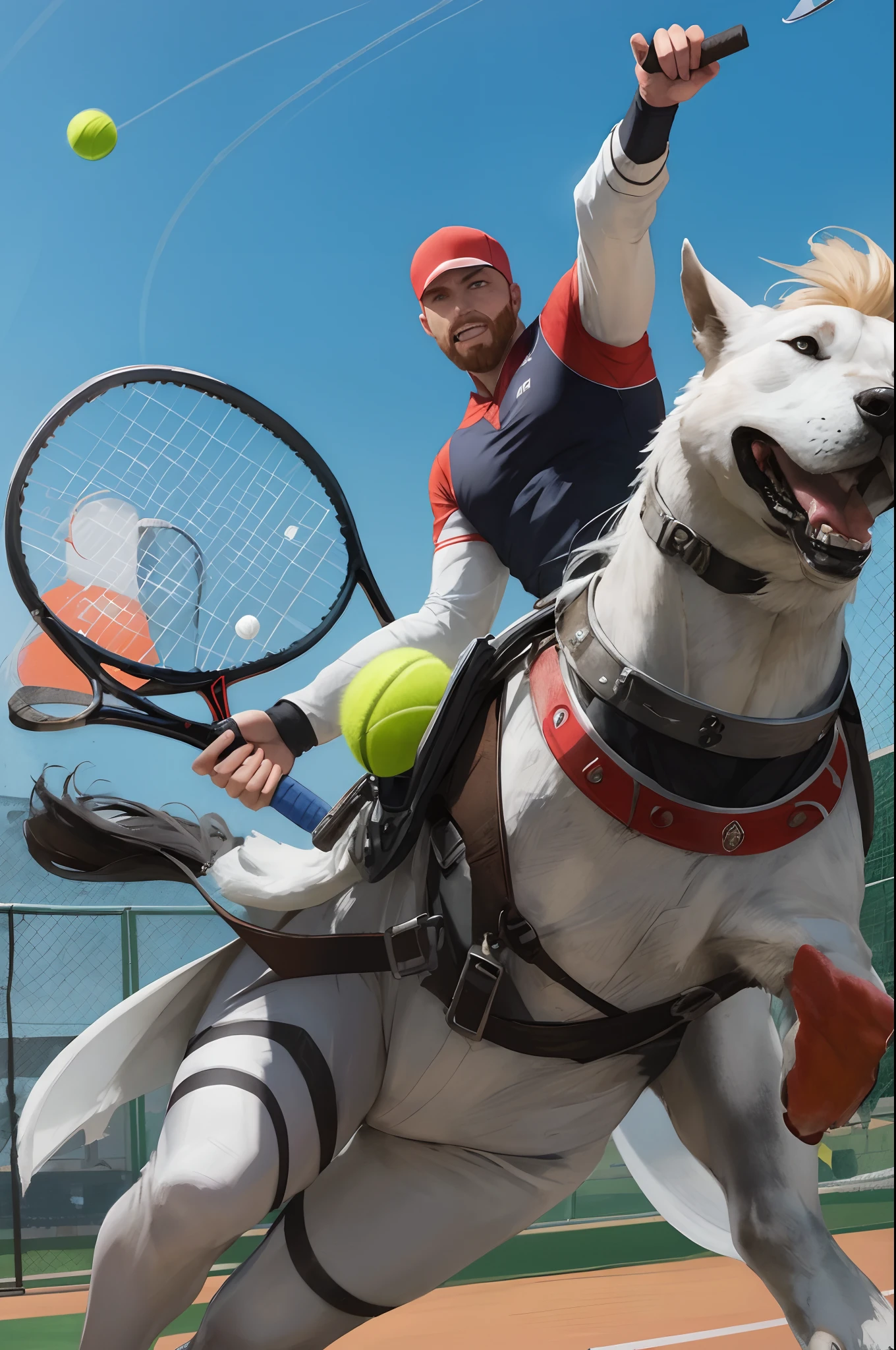 Kratos playing tennis agains Master Chief from Halo
