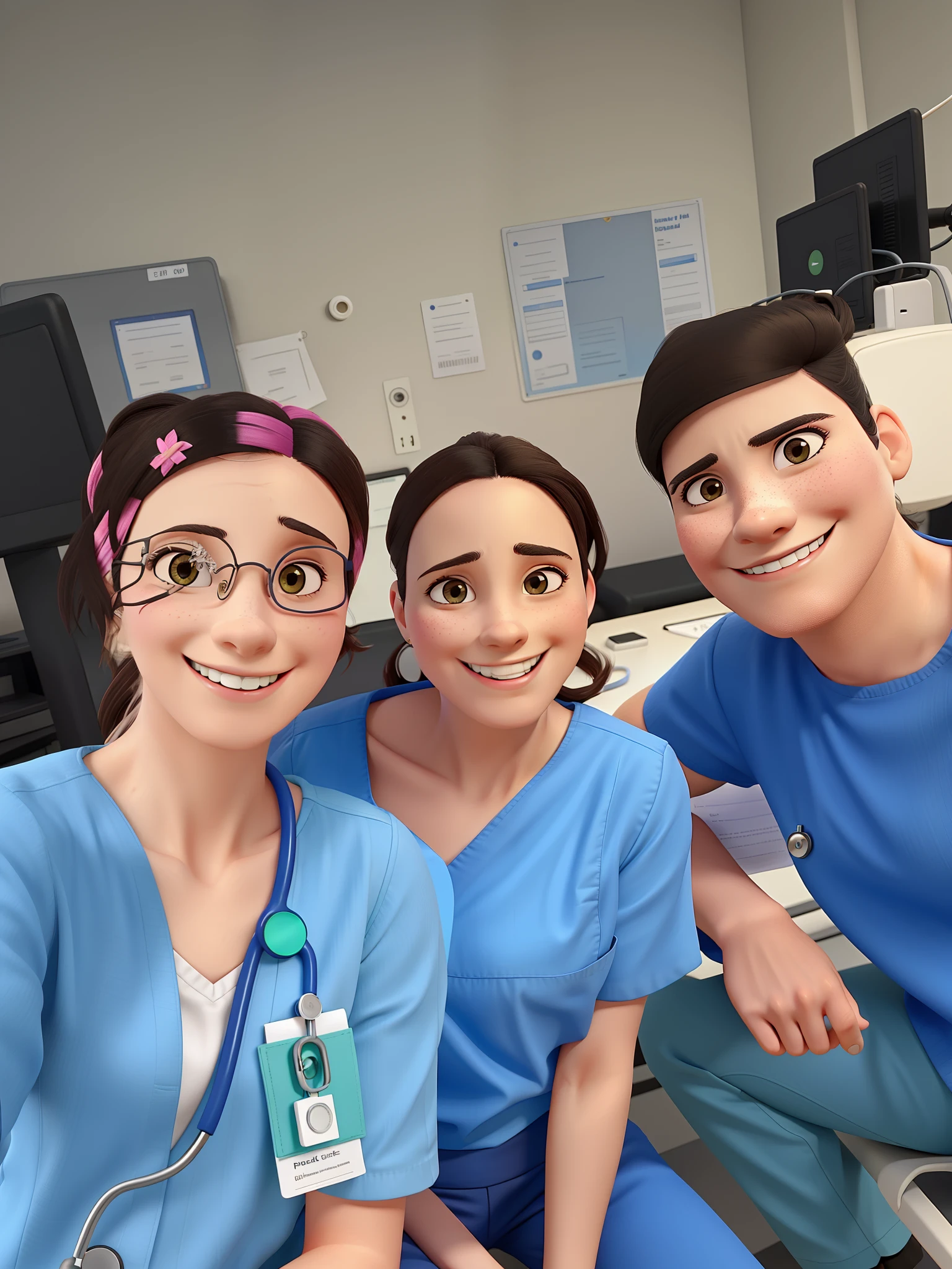 2 female doctors and 1 doctor smiling happy