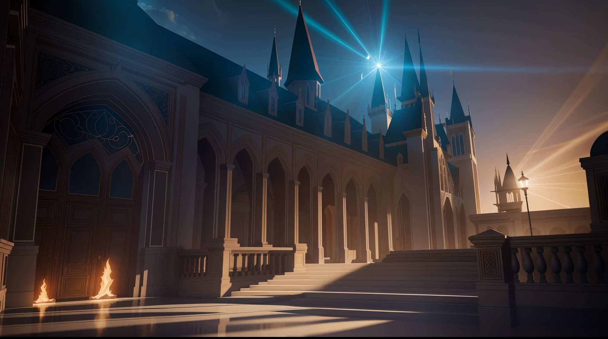 Academy of magic in a fantasy world, cinematic lighting volumetric lighting