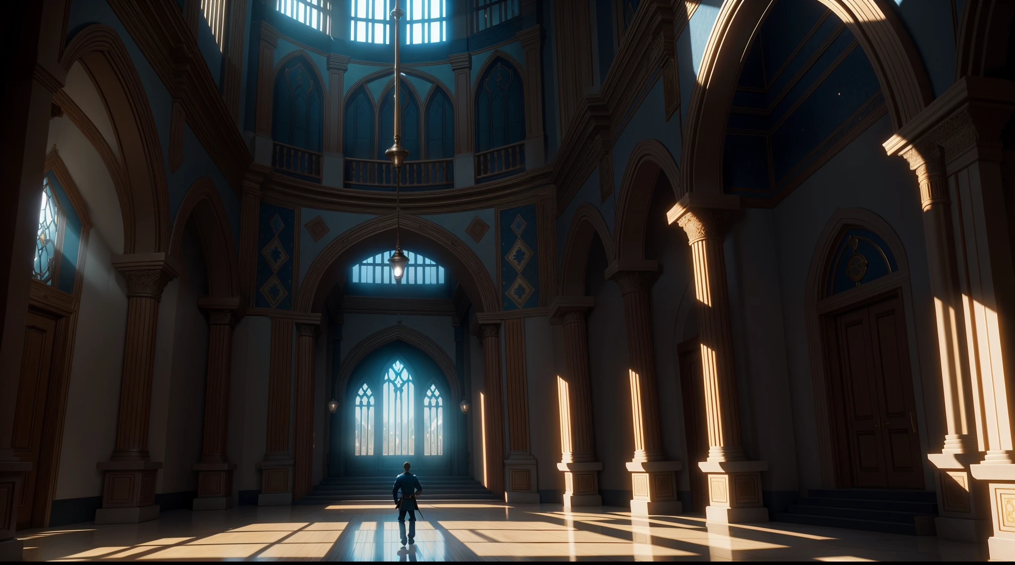 Academy of magic in a fantasy world, cinematic lighting volumetric lighting