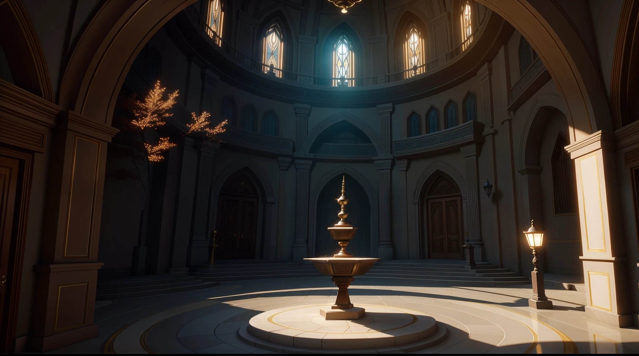 Academy of magic in a fantasy world, cinematic lighting volumetric lighting