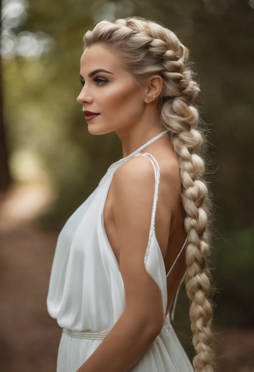 best quality, master part,cabelos brancos, olhos dourados,roupas brancas, Olhando para cima, parte superior do corpo,fio de cabelo,pele clara,Side braids