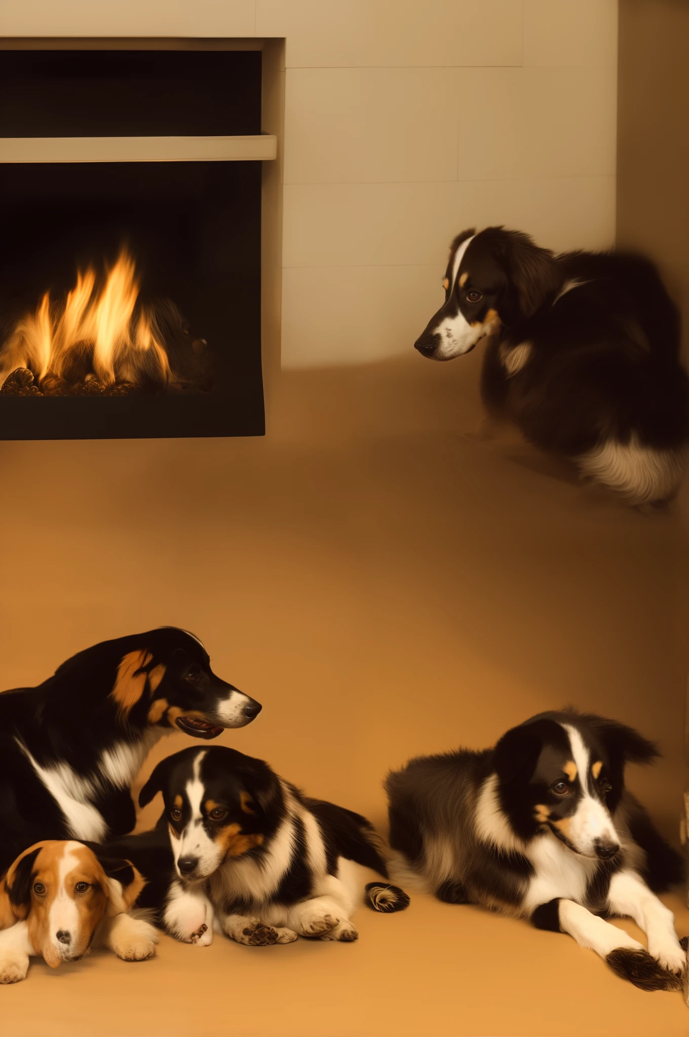Two whippit dogs laying in front of a fireplace 1700s