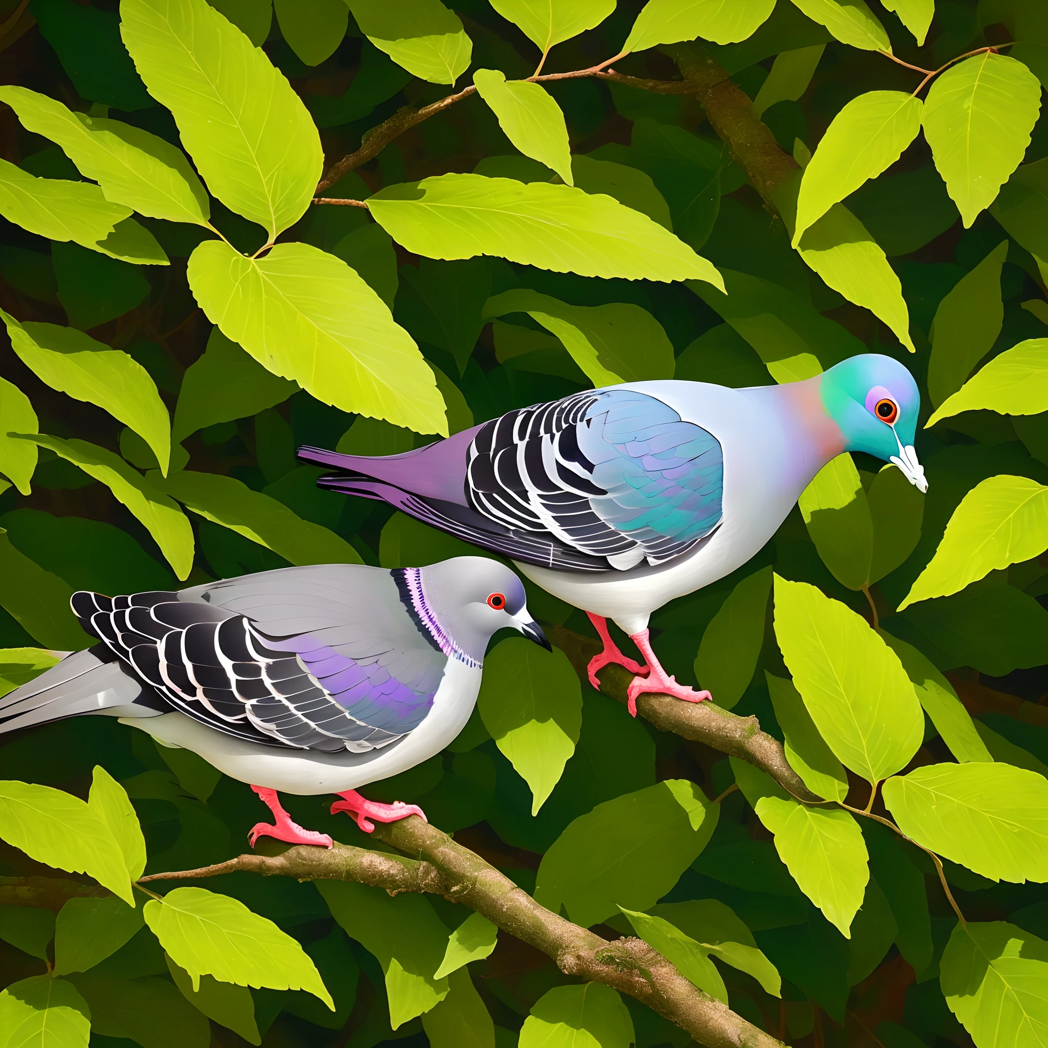 The pigeon plucked a leaf