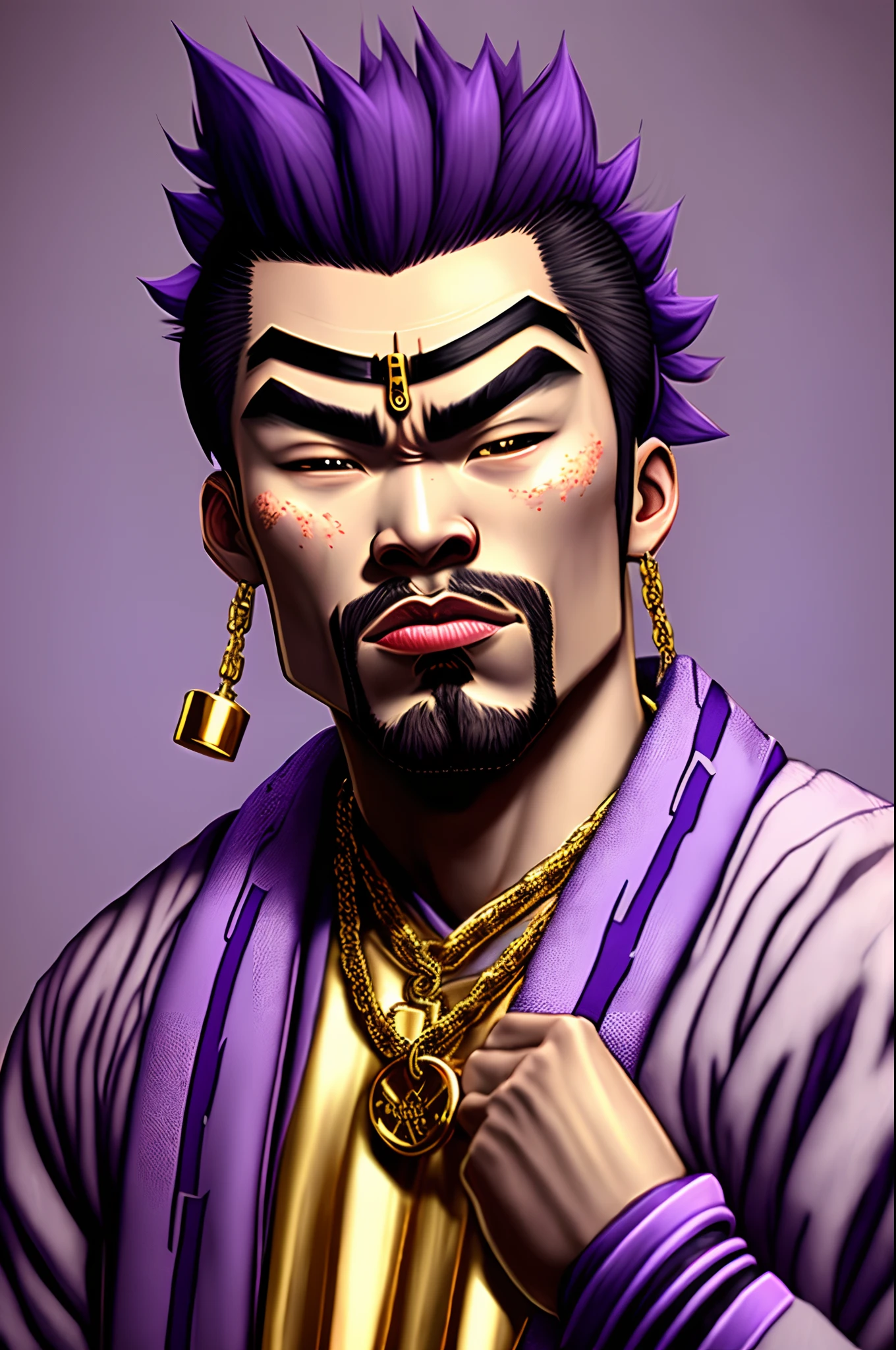 Samurai Jack hard drinking purp guns, money and gold chains. Hypebeast