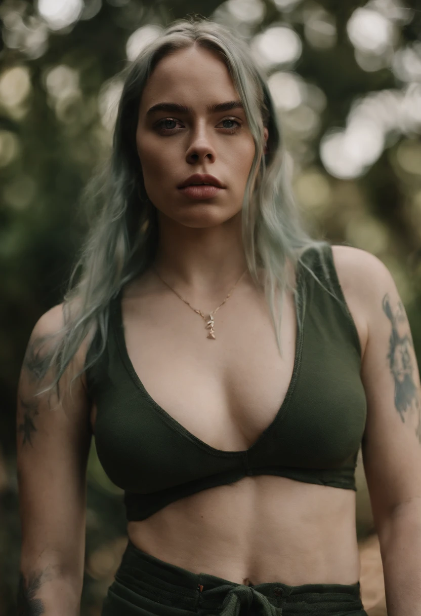 Billie Eilish wearing short bikini, big breasts, Perfect Body, blonde