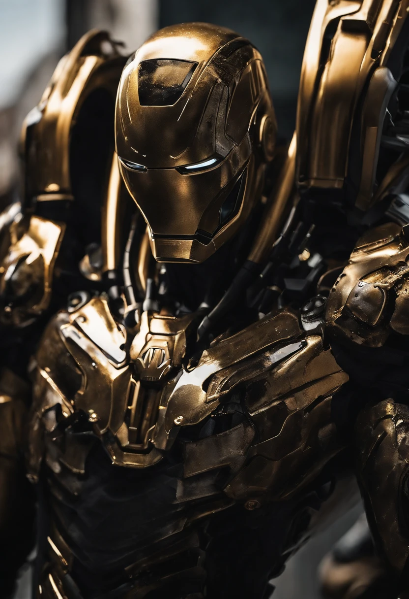 Gold and black Venom Ironman combined, sharp long teeth,