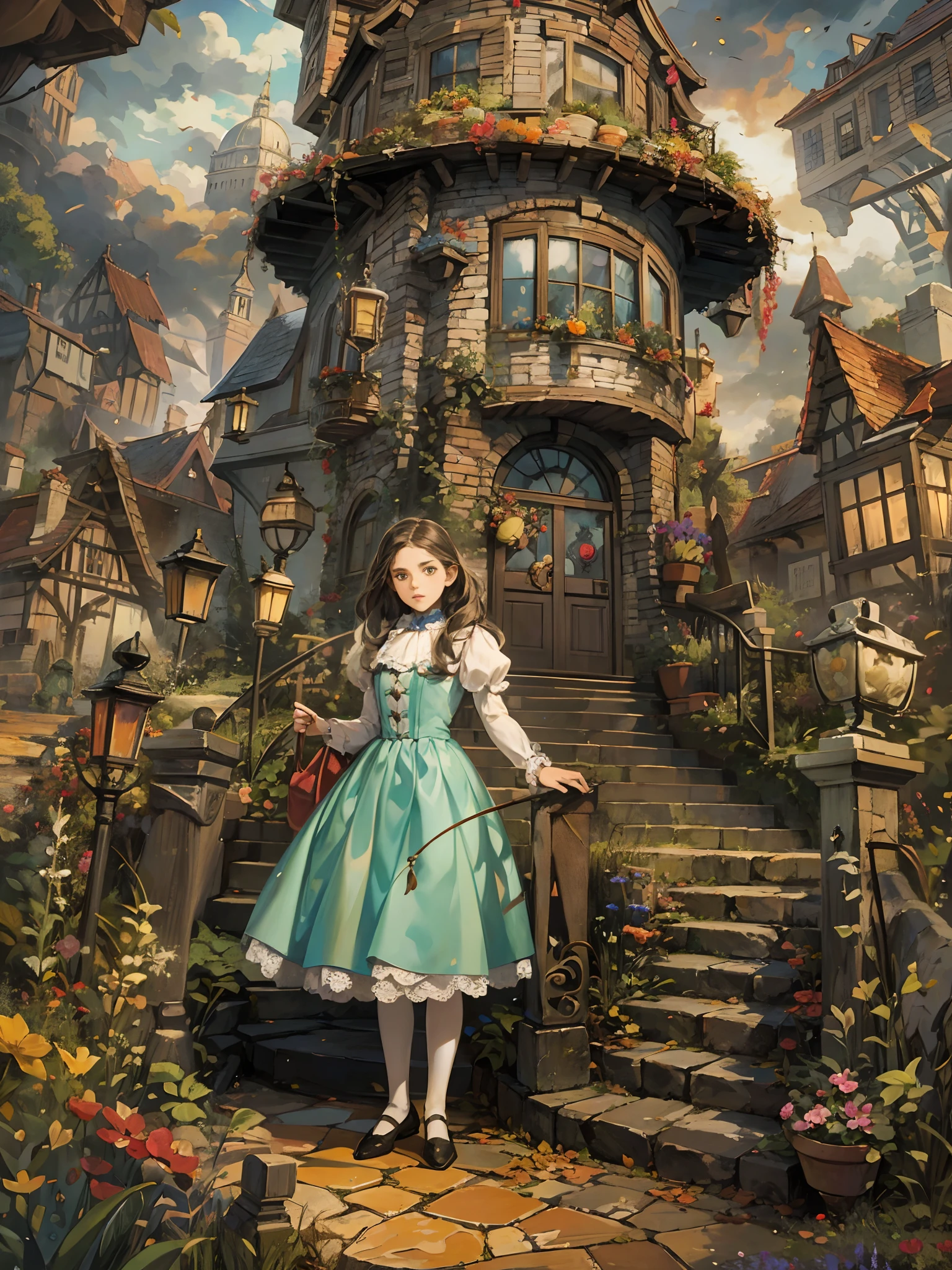 Absurdres masterpiece HDR high quality picture of a random scene from wizard of Oz with a Tim Burton theme style in a beautiful masterpiece background , detailed character, handsome face