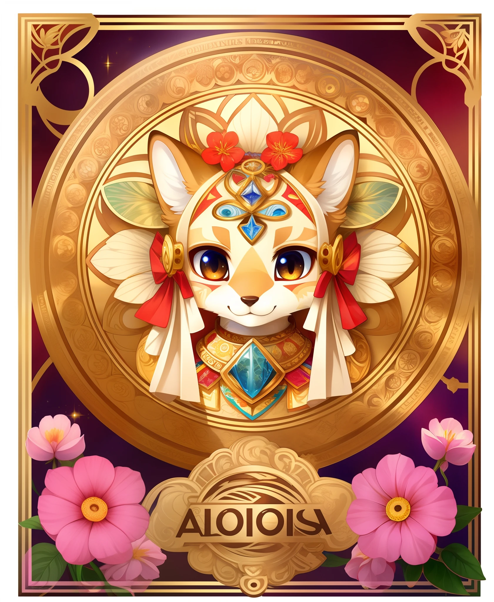 top quality, best quality, logo mark, stamp, Geometric pattern, vector-art, High-quality illustrations by Alfons Mucha, masterpiece(kemono, furry anthro)flower,