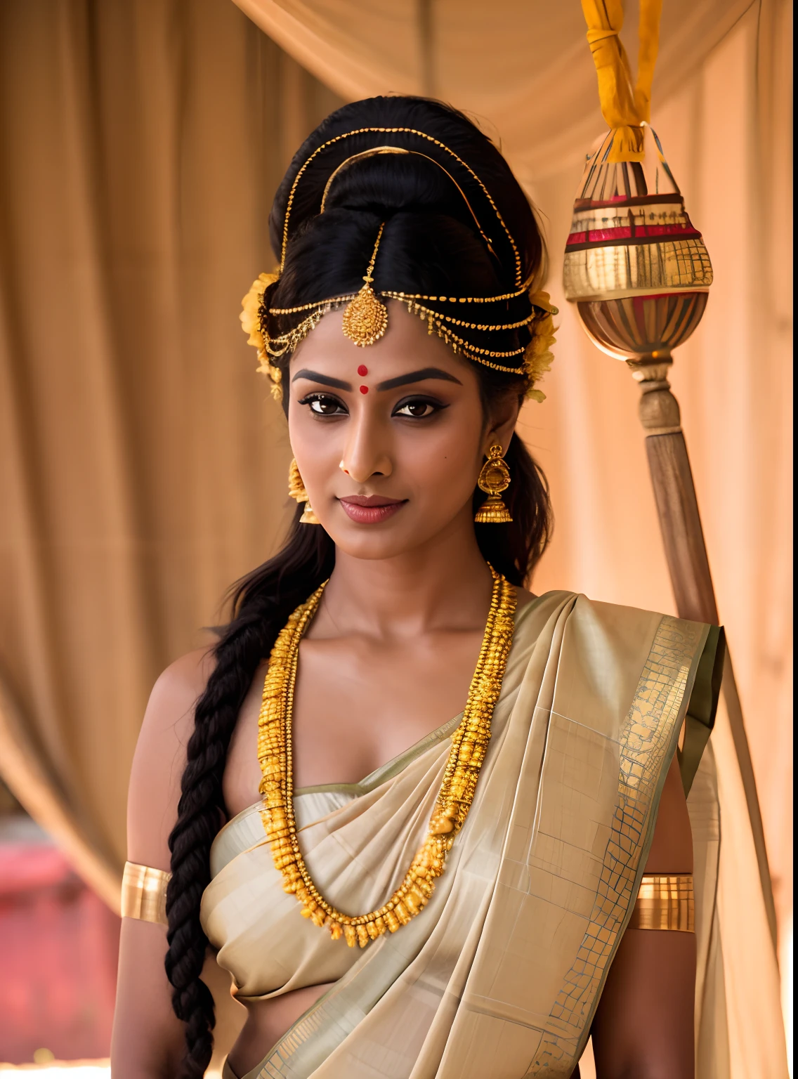 Foto RAW, photorealistic, photography, full body shot, master shot, Saree model, model Photography, Indian saree shoot, village woman, sensual lust, sensual beauty, erotic photoshoot, bengali village woman, bengali housewife, bhabhi, aunty, bong girl, village sari, village girl, village Sari style, vintage Indian Village Style sari draping , retro village wear, village style, no blouse saree, no blouse can be seen, traditional wear advertising photography, traditional wear brand shoot, face of Indian actress Pavitra Lokesh, masterpiece, realistic, realism, photorealism, high contrast, photorealistic Artstation 8k HD digital art trend of high definition and detailed realistic skin texture, ultra detail, realistic skin texture, armature, best quality, ultra high definition, (photorealistic:1.4),, high resolution, detail, raw photo, Re sharp, by Lee Jefferies Nikon D850 Film Stock Photo 4 Kodak Portra 400 Camera F1.6 Lens Rich Color Ultra Real Realistic Realistic Textures Dramatic Lighting Unreal Engine Trending at Art Station Cinestill 800,(pele altamente detalhada: 1.2), 8k UHD, DSLR, soft-lighting, alta qualidade, grain of film, Fujifilm XT3