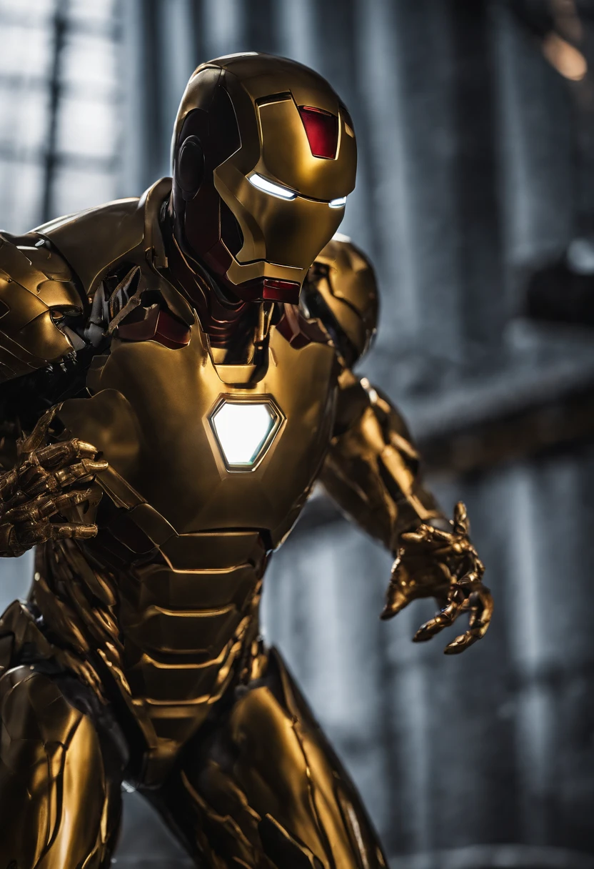 Gold and black Venom Ironman combined, sharp long teeth,