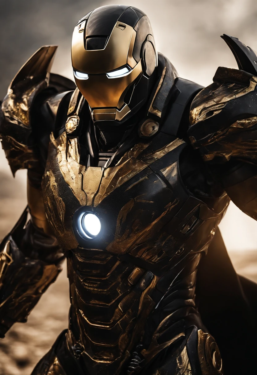 Gold and black Venom Ironman combined, sharp long teeth,