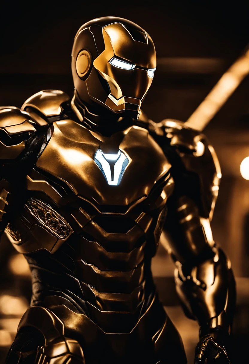 Gold and black Venom Ironman combined, sharp long teeth,