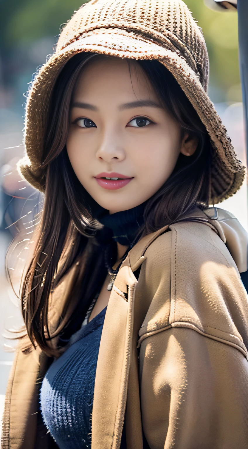 (32K,high-detail,high detal,hight resolution,highdensity,独奏:1.3),(Realistic people,Live Action,A detailed eye,High resolution eyes,Fine eyes,Eyes that look like they are alive,Beautiful dark blue eyes,Fishing eyes,detailed lips,Crystal clear white skin,detailed realistic faces:1.3),(Japanese ido,Korean Idols,model in Japan,Korean models,Korean K-Pop Female Idols:1.2),(with a flushed face,natural make up,a necklace,piercings,Navel piercing:1.4)(Military Cargo Pants,Colorful tops with a large silhouette,Coat with a large silhouette,Leather Boots,Knitted hats,Mode-type beautiful eyes casual:1.6),(well-shaped breasts:1.5),(Sexy and very beautiful Korean16 years girl,Cool eyes,little smiling,facing back,turned around,Looking at the camera,Fashion Leader,fashion modell,Soft skin,Unforgettable eyes,Eyes are too beautiful,I want to go to Paris Collection.,Cutting-edge fashion:1.6),(showing your whole body,Show full-body fashion,Fashion that stands out:1.7)