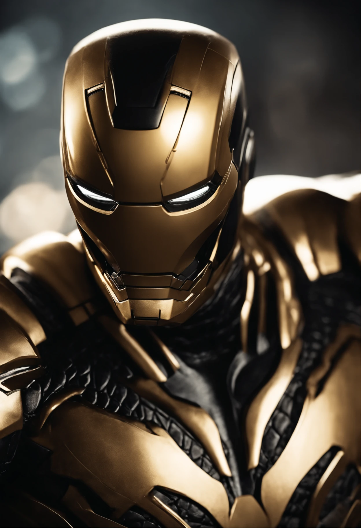 Gold and black Venom Ironman combined, sharp long teeth,
