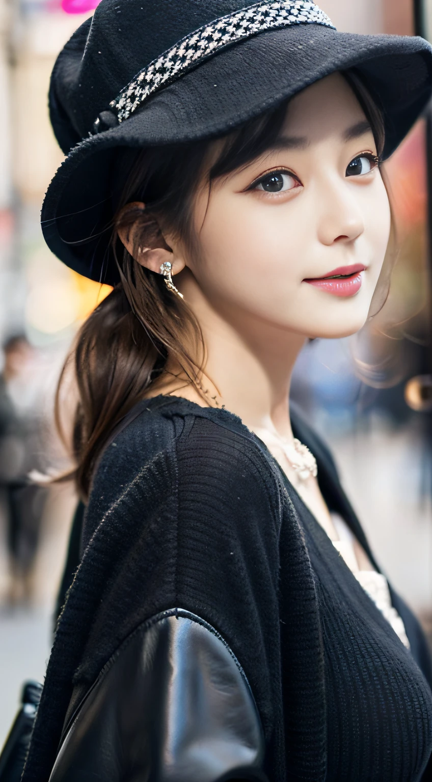 (32K,high-detail,high detal,hight resolution,highdensity,独奏:1.3),(Realistic people,Live Action,A detailed eye,High resolution eyes,Fine eyes,Eyes that look like they are alive,Beautiful dark blue eyes,Fishing eyes,detailed lips,Crystal clear white skin,detailed realistic faces:1.3),(Japanese ido,Korean Idols,model in Japan,Korean models,Korean K-Pop Female Idols:1.2),(with a flushed face,natural make up,a necklace,piercings,Navel piercing:1.4)(Military Cargo Pants,Colorful tops with a large silhouette,Coat with a large silhouette,Leather Boots,Knitted hats,Mode-type beautiful eyes casual:1.6),(well-shaped breasts:1.5),(Sexy and very beautiful Korean16 years girl,Cool eyes,little smiling,facing back,turned around,Looking at the camera,Fashion Leader,fashion modell,Soft skin,Unforgettable eyes,Eyes are too beautiful,I want to go to Paris Collection.,Cutting-edge fashion:1.6),(showing your whole body,Show full-body fashion,Fashion that stands out:1.7)
