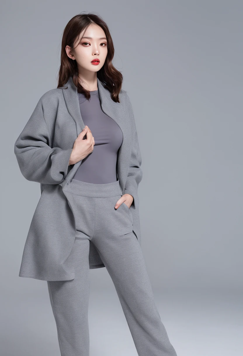 Loose coat,Gray skinny yoga pants,, Wang Chen, big breasts thin waist,, Wang Chen, big breasts thin waist, Middle metaverse, 🦩🪐🐞👩🏻🦳, Leggings, Thin waist,