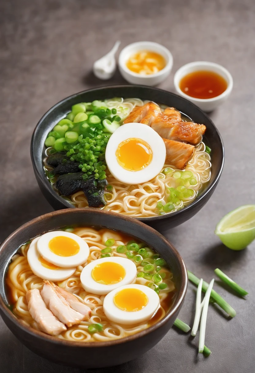 Ramen, naruto, melted egg, Sprinkled with spring onions, Chicken cutlets